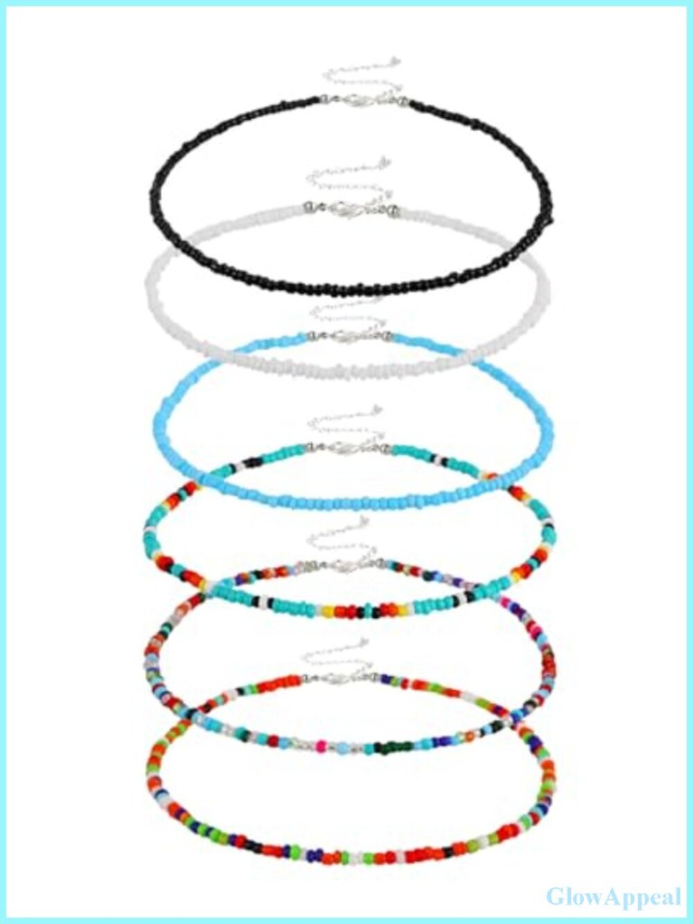 6 Pc Seed Bead Choker Necklaces Adjustable Boho Beach Jewelry Women
